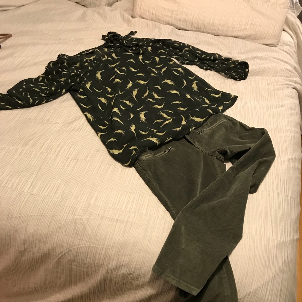 Loft yellow feather sheer blouse